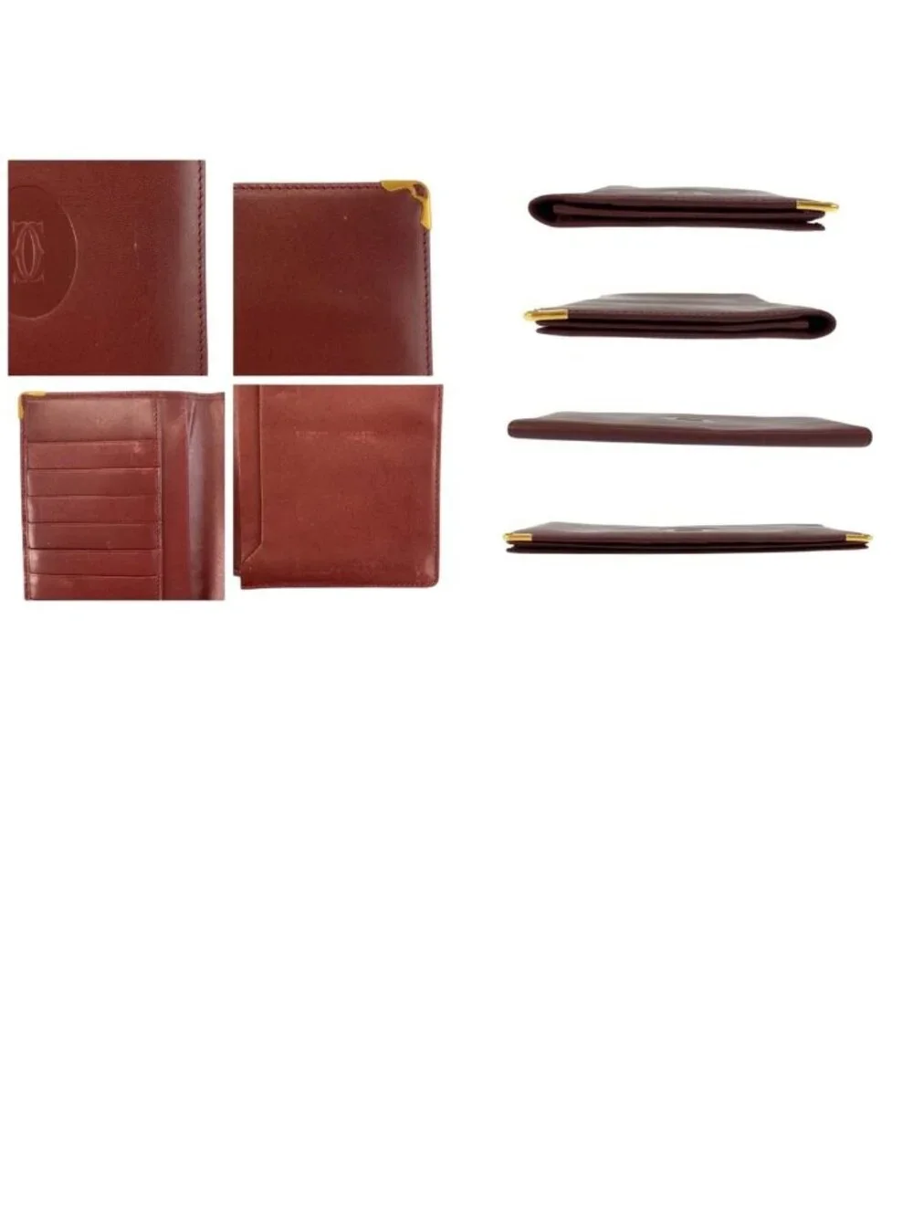 Cartier Must Line Bordeaux Gold Leather Wallet Billfold